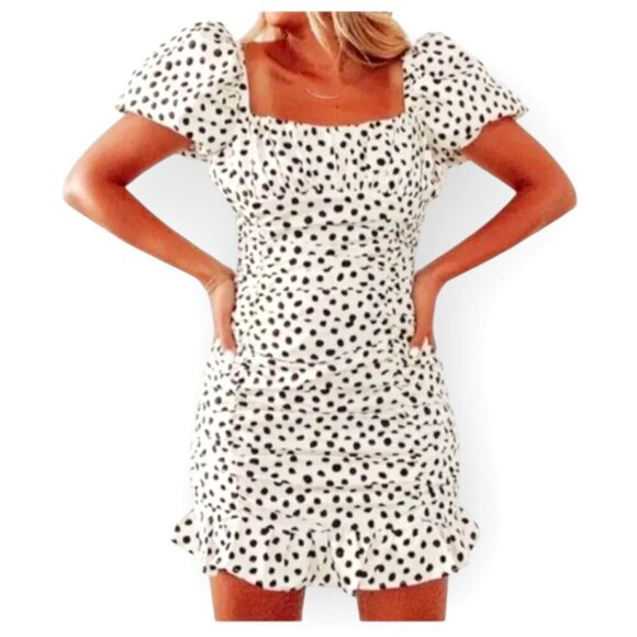 ZARA s/s Polka Dot Puff Sleeve Mini Dress Size M - Picture 2 of 16